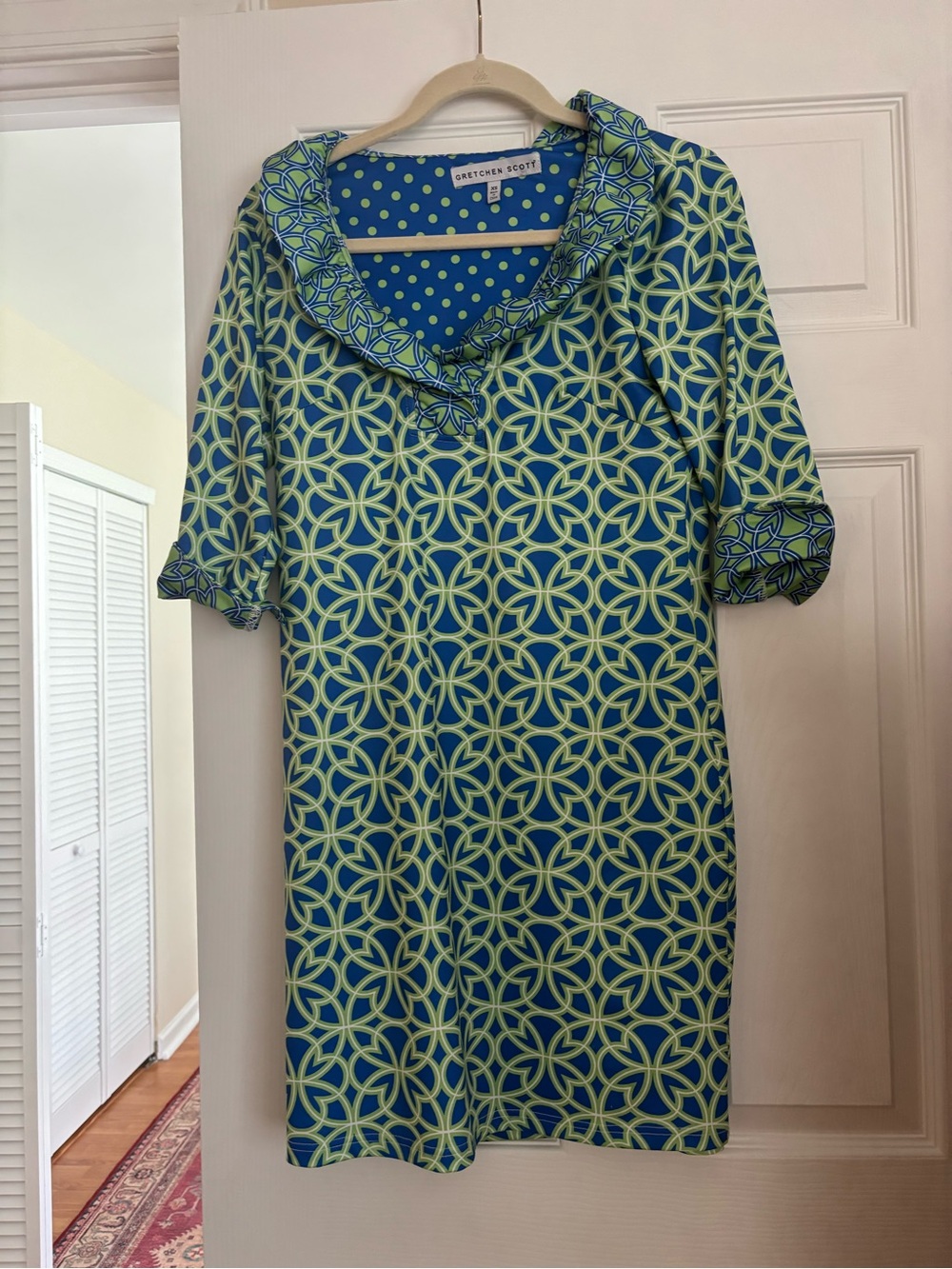 Gretchen Scott Blue & Lime Polka Dot Shift Dress